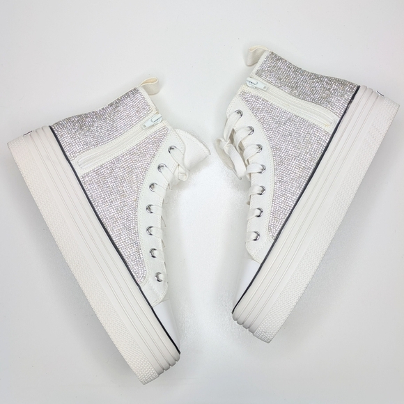 Steve Madden Berker Rhinestones High Top Platform Side Zip Women's Size 10 - Picture 3 of 8